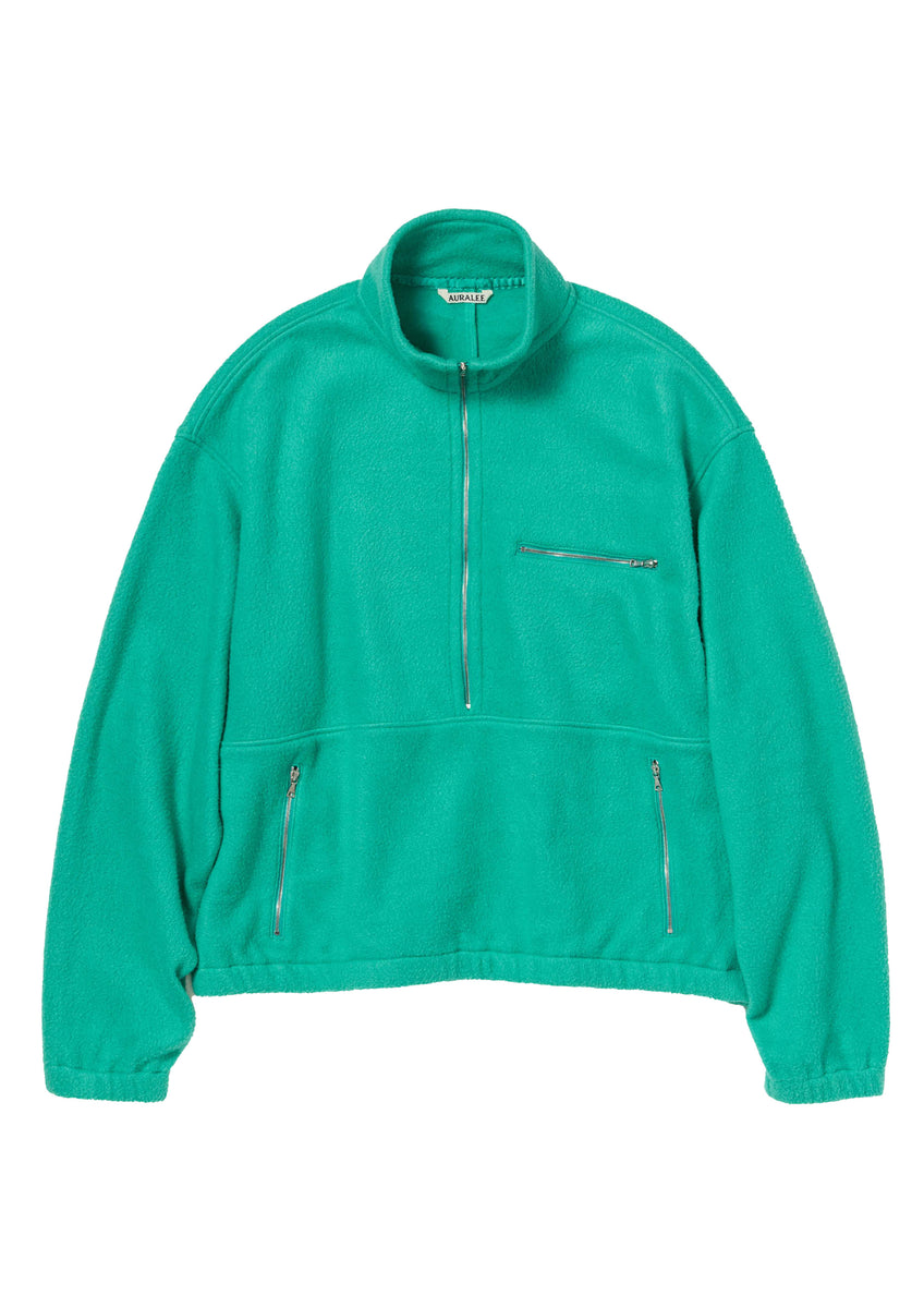 AURALEE - PURE SILK COMFORT FLEECE HALF ZIP P/O JADE GREEN – SOLAR MTP