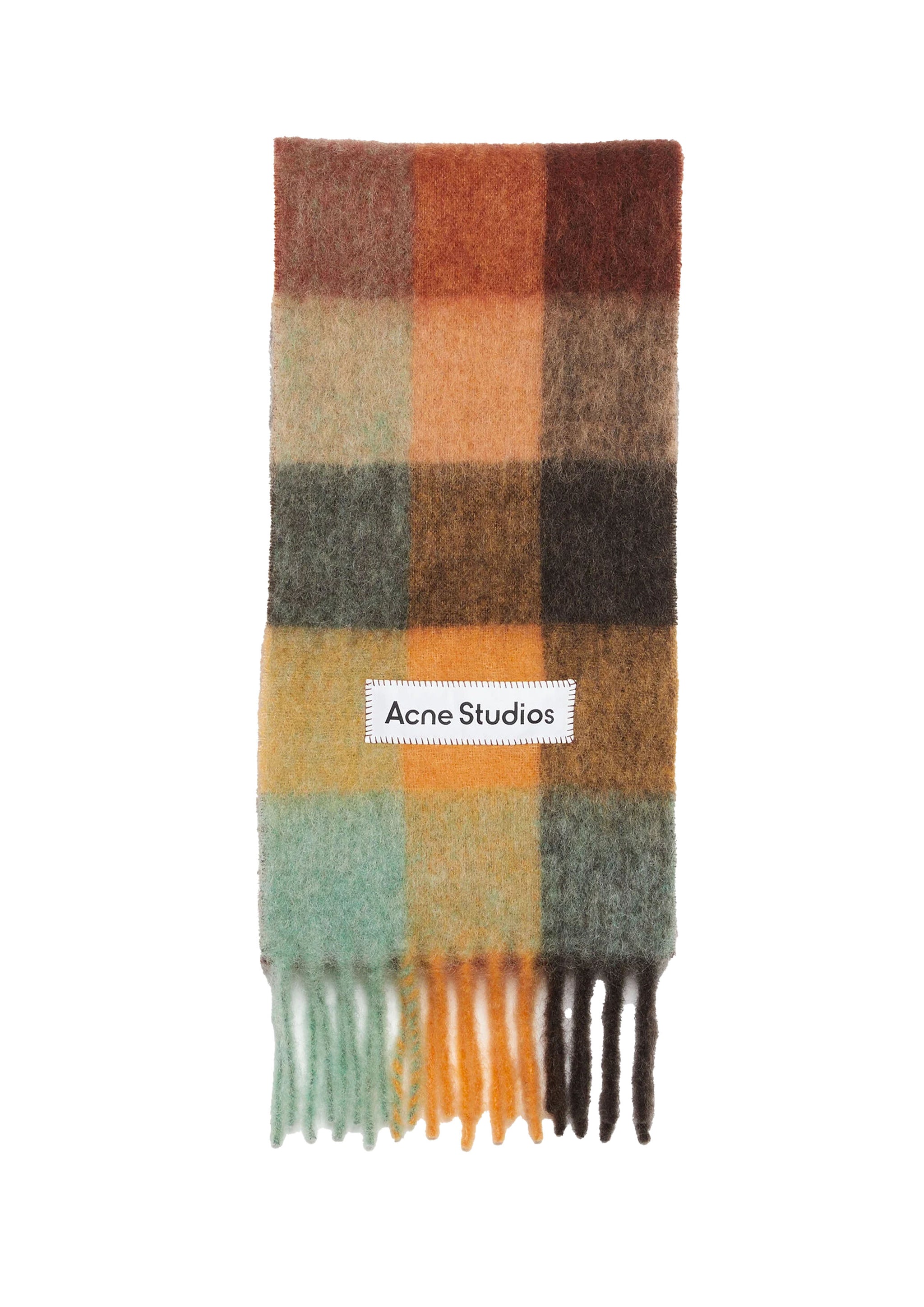 ACNE STUDIOS - MOHAIR CHECKED SCARF CHESTNUT BROWN/YELLOW/GREEN