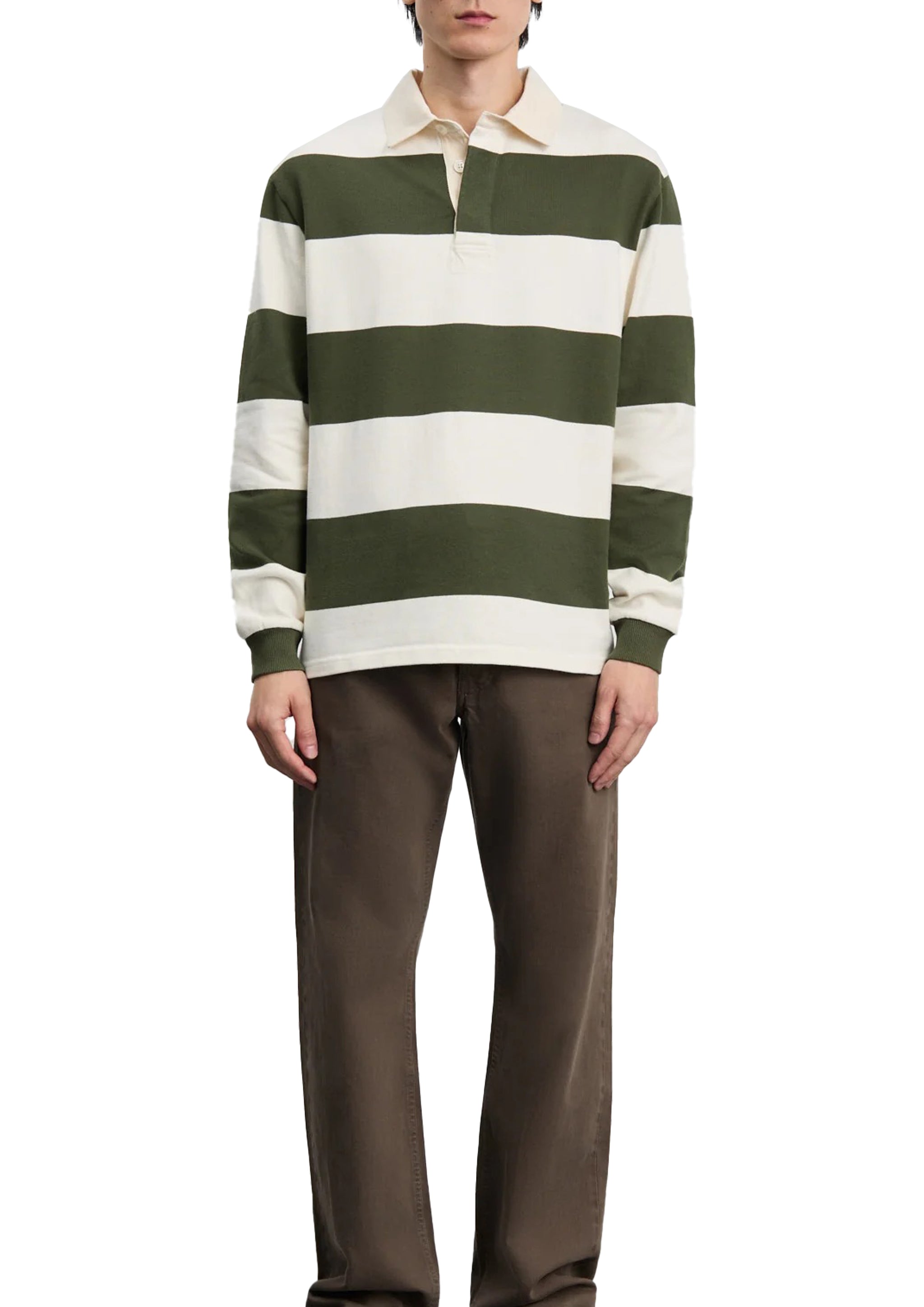 ANOTHER ASPECT - ANOTHER RUGBY POLO 1.0 GREEN ECRU STRIPE – SOLAR MTP