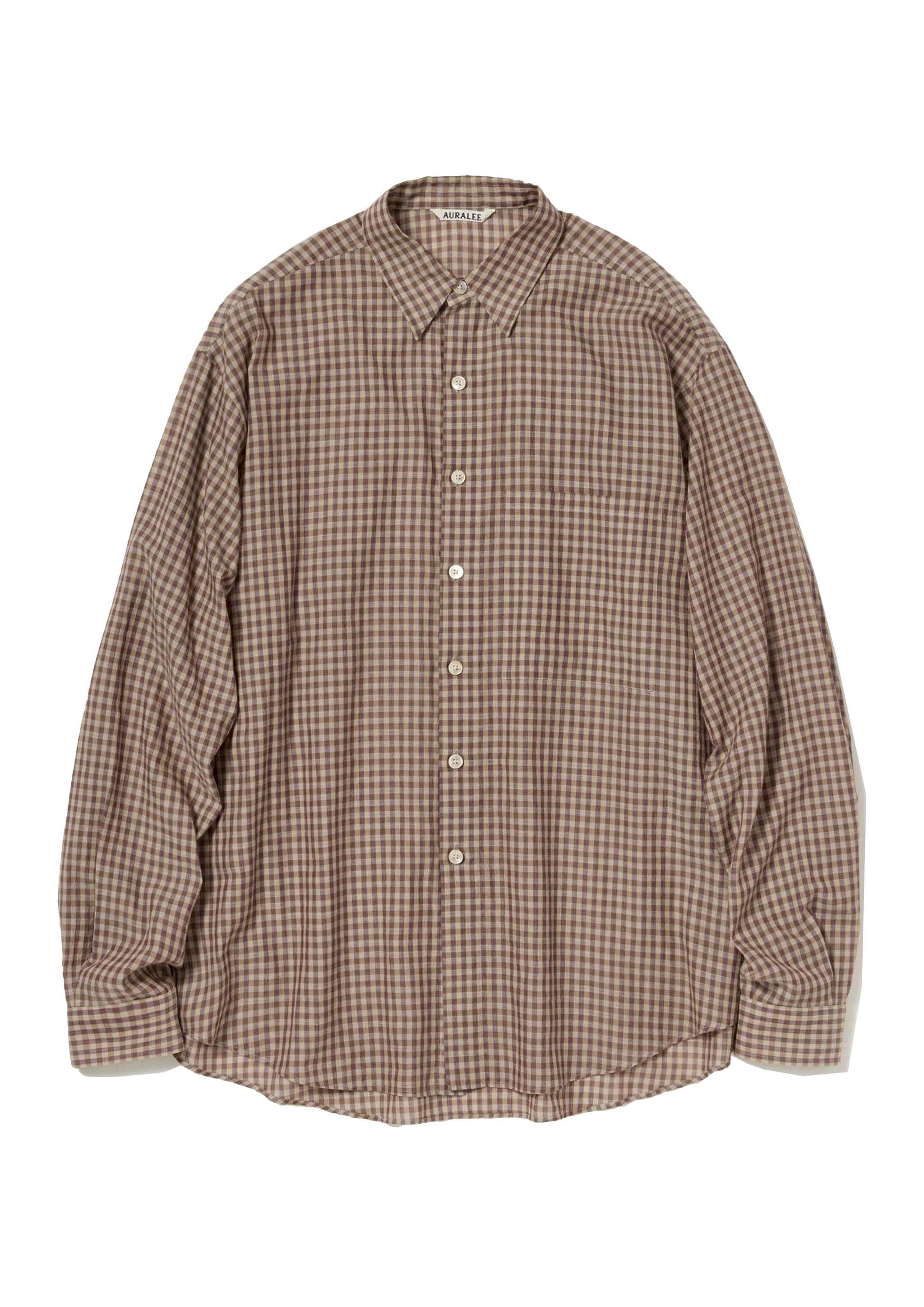 AURALEE - AIRY LIGHT COTTON CHECK BIG SHIRT BROWN GINGHAM CHECK 