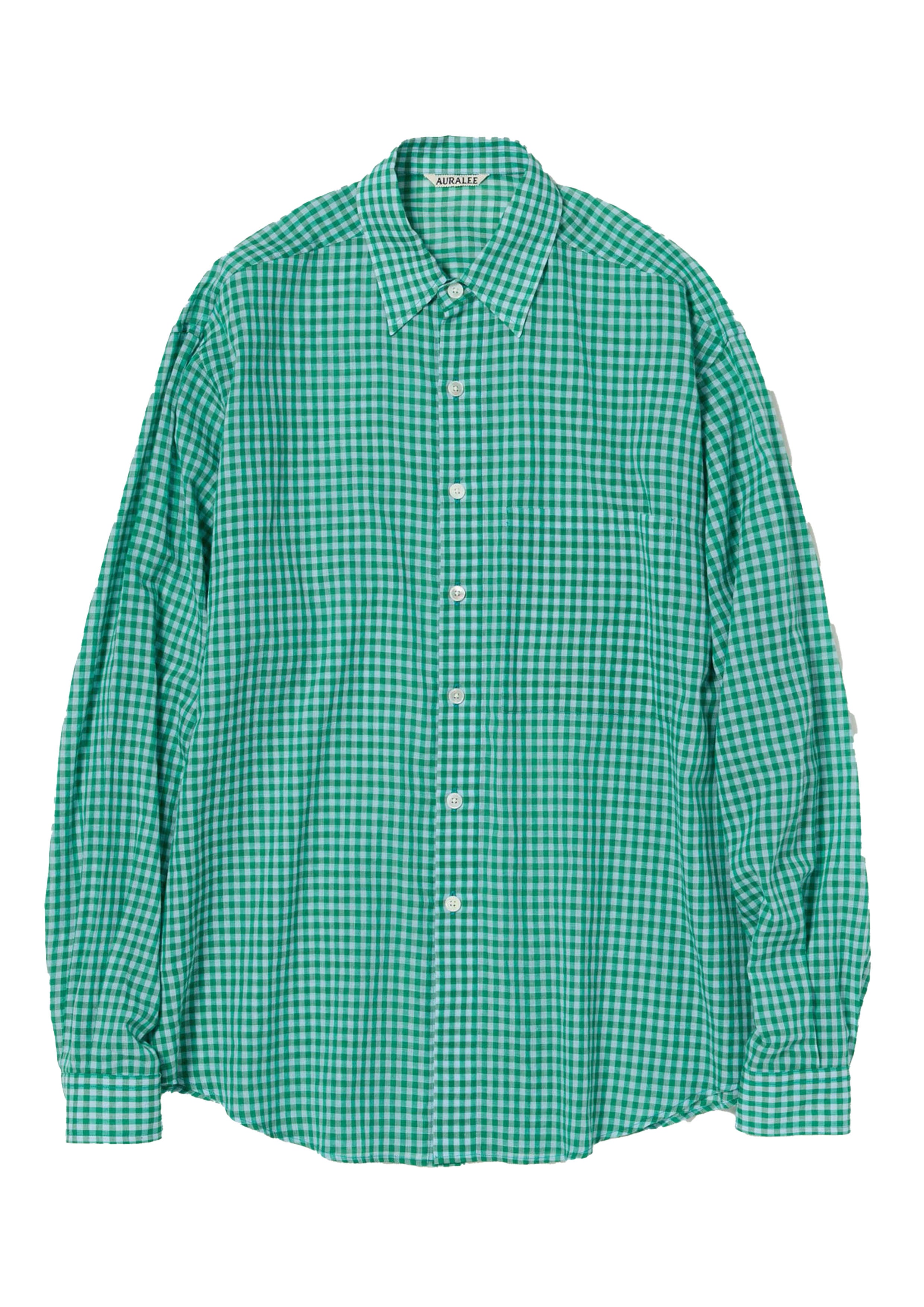 AURALEE - AIRY LIGHT COTTON CHECK BIG SHIRT GREEN GINGHAM