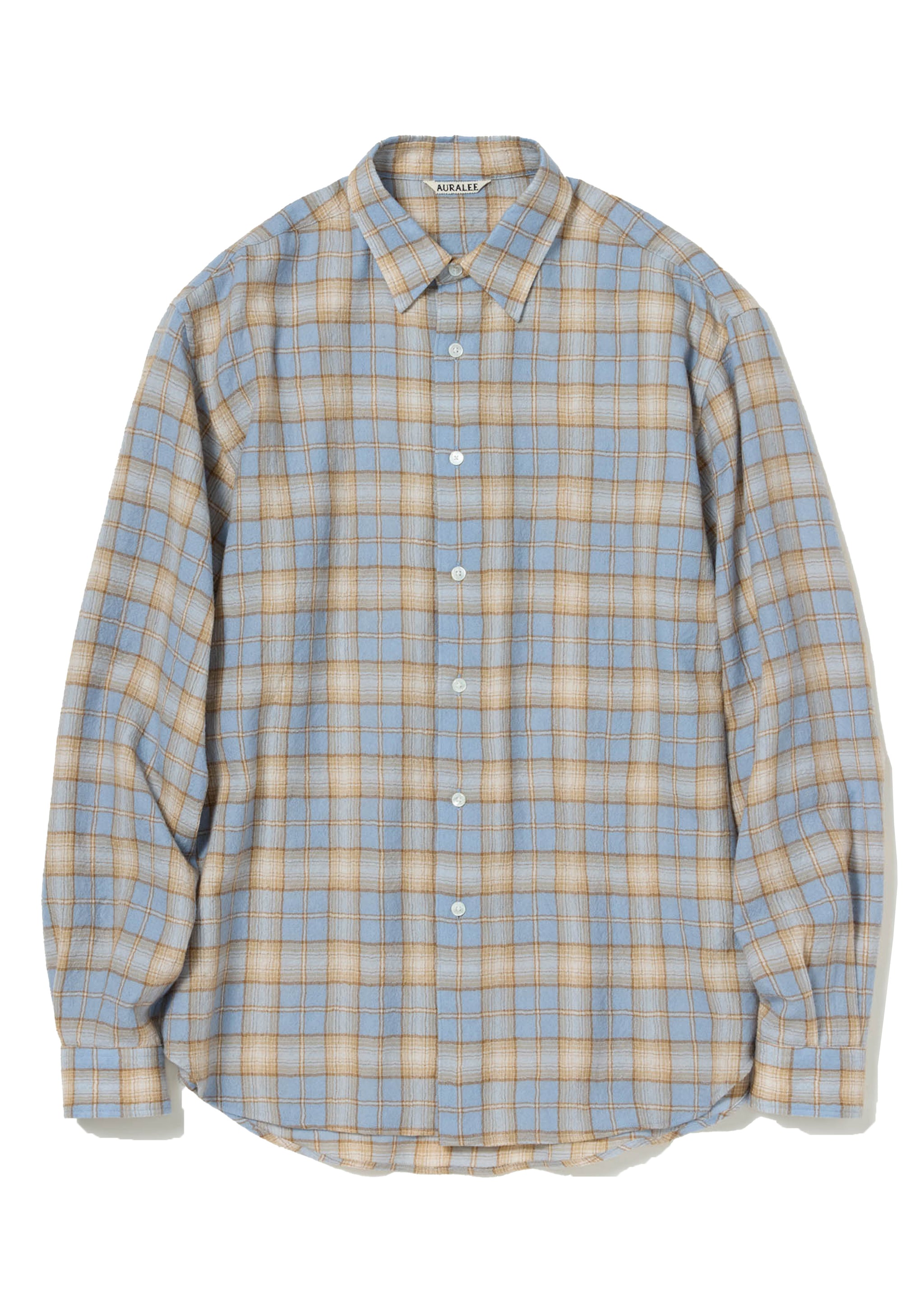 AURALEE - AIRY WOOL CHECK SHIRT LIGHT BLUE X BEIGE – SOLAR MTP