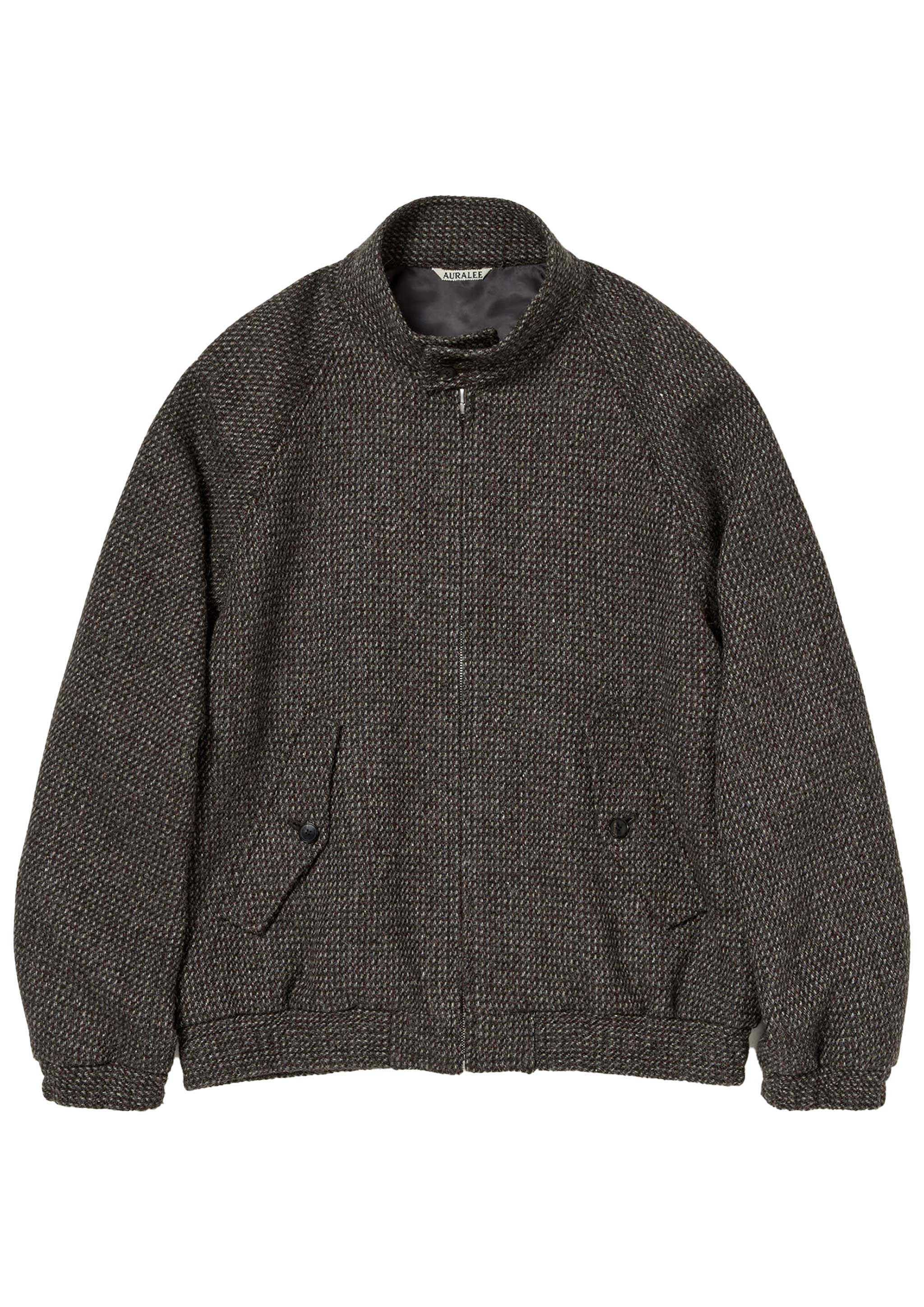 AURALEE - ALPACA WOOL SILK TWEED ZIP BLOUSON GRAY BROWN HAIRLINE