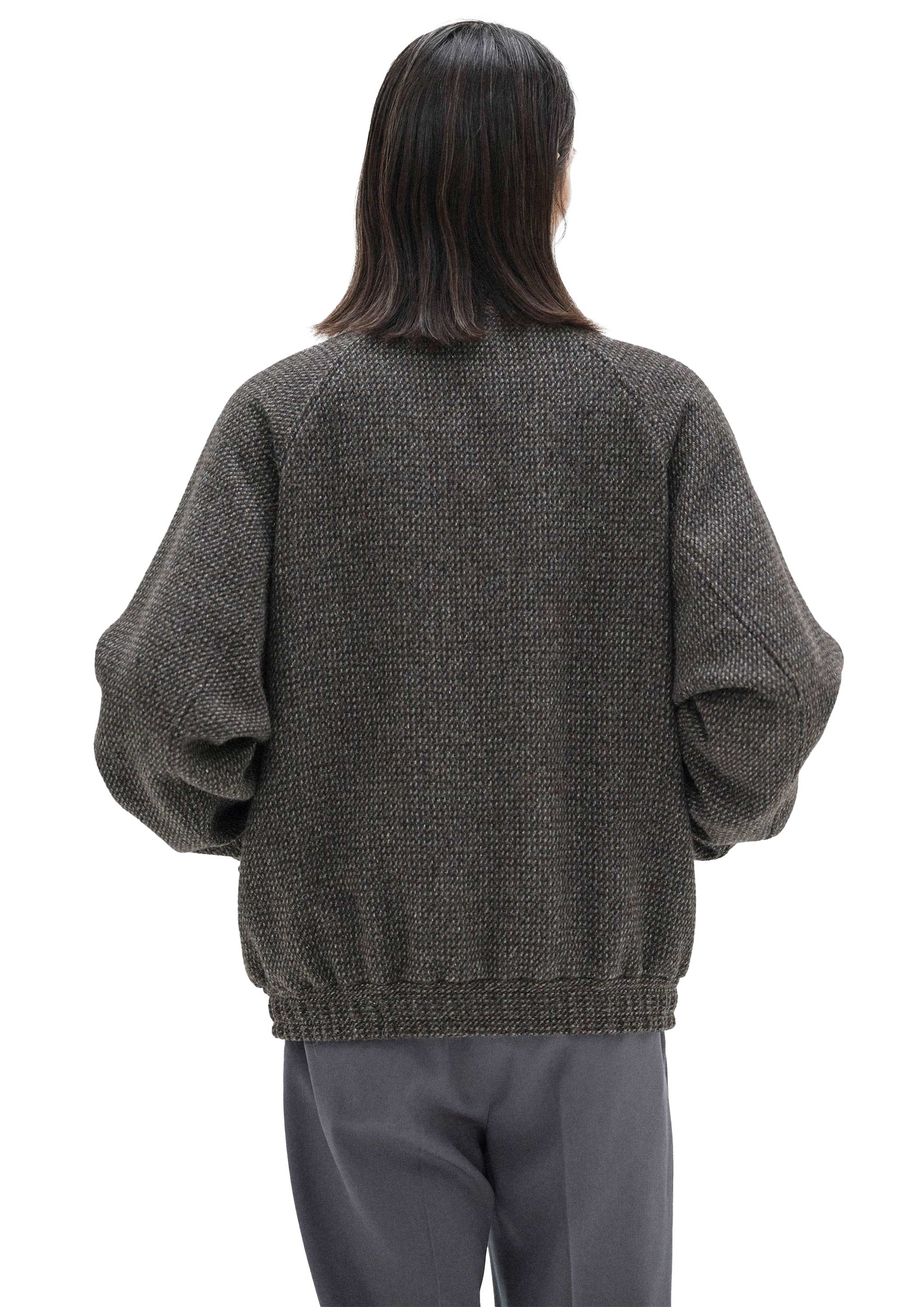 AURALEE - ALPACA WOOL SILK TWEED ZIP BLOUSON GRAY BROWN HAIRLINE