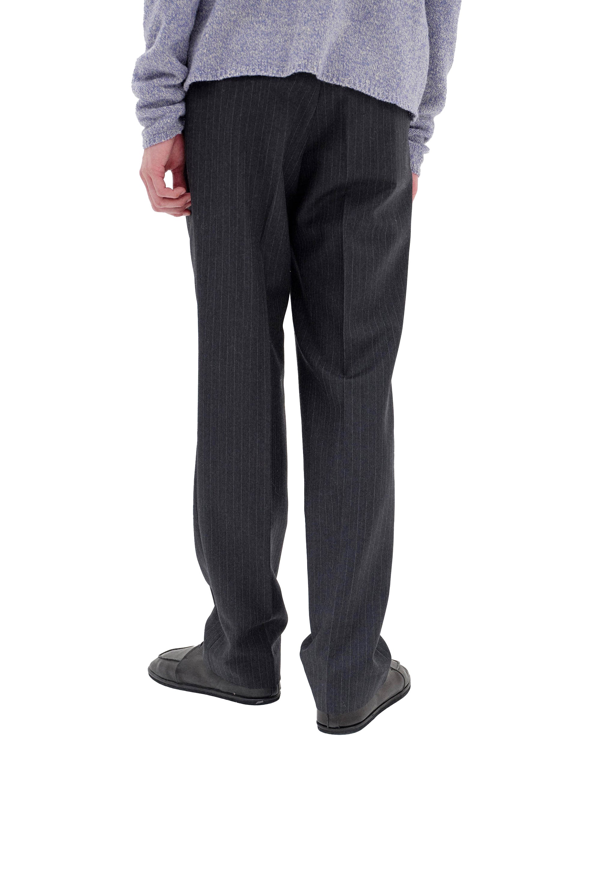 【AURALEE】 BLUEFACED WOOL TWO-TUCK SLACKS AURALEE - BLUEFACED WOOL TWO-TUCK SLACKS CHARCOAL NAVY STRIPE