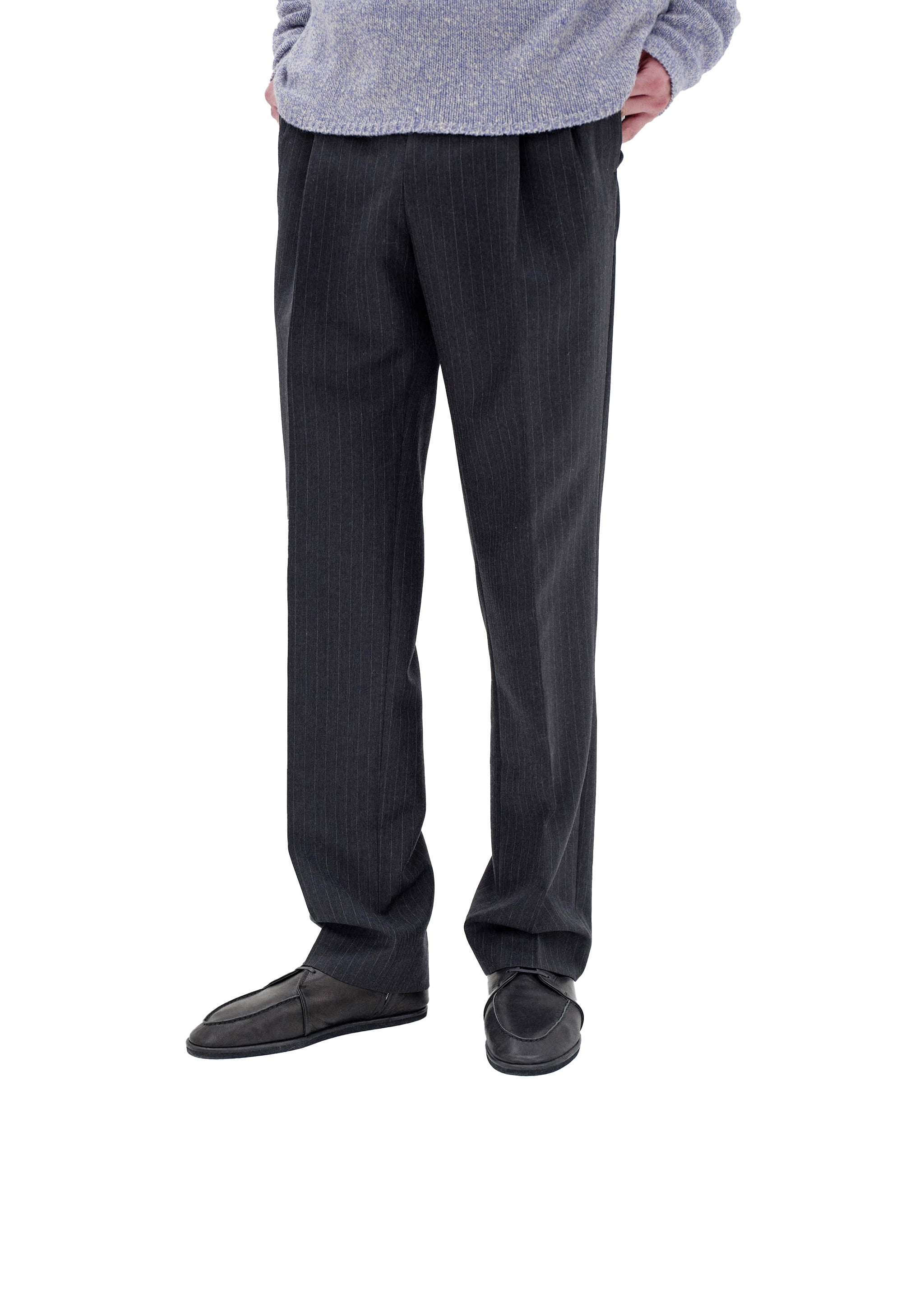 AURALEE - BLUEFACED WOOL TWO-TUCK SLACKS CHARCOAL NAVY