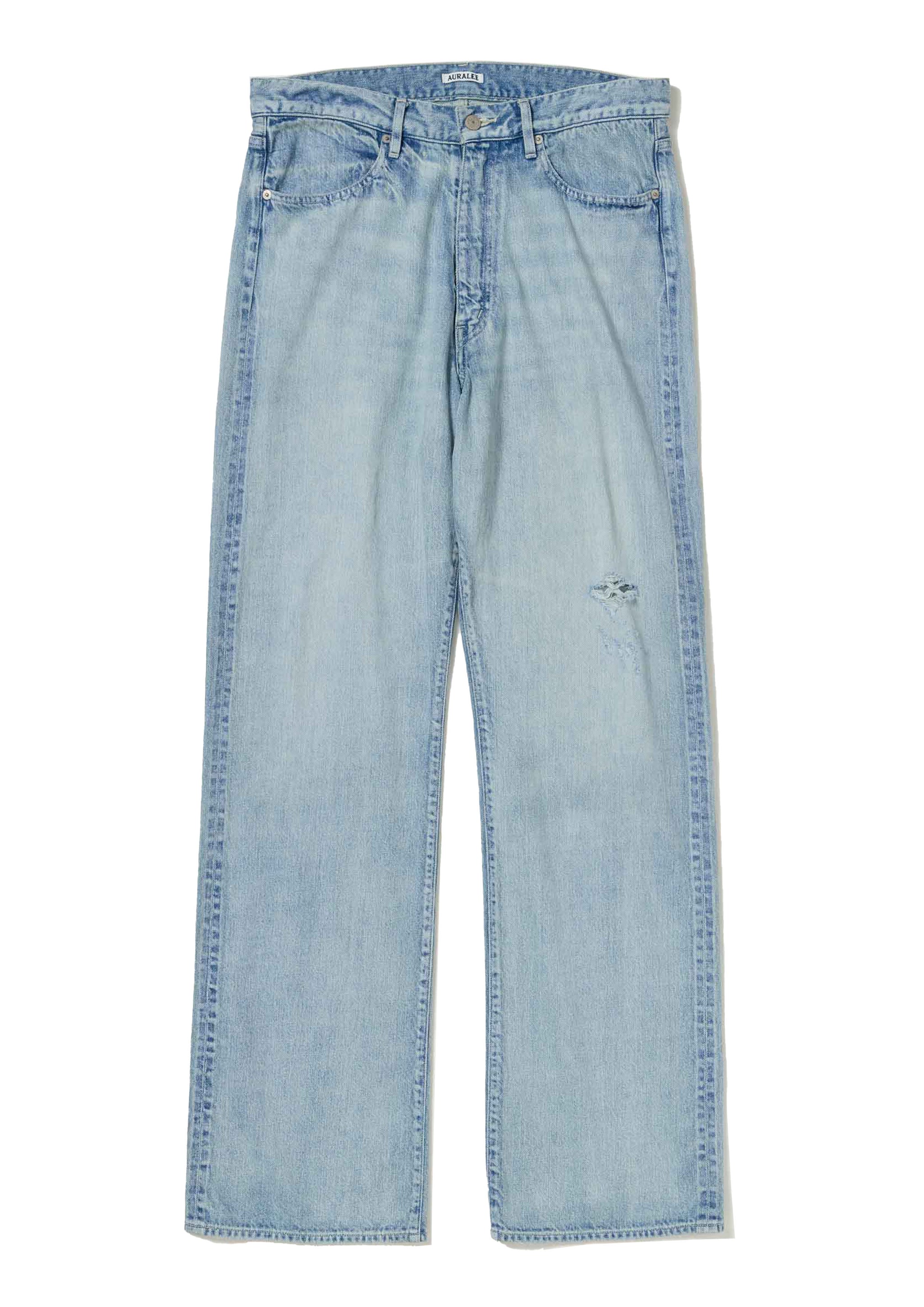 AURALEE - FADED SELVEDGE LIGHT DENIM WIDE PANTS LIGHT INDIGO 
