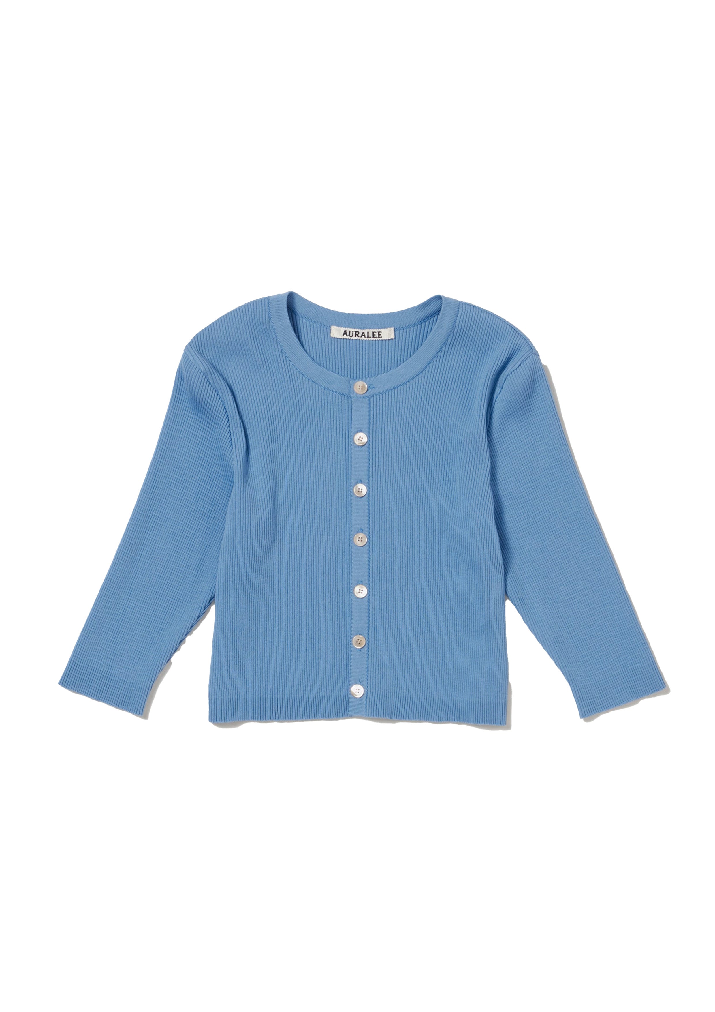 AURALEE - GIZA HIGH GAUGE RIB KNIT SHORT CARDIGAN LIGHT BLUE
