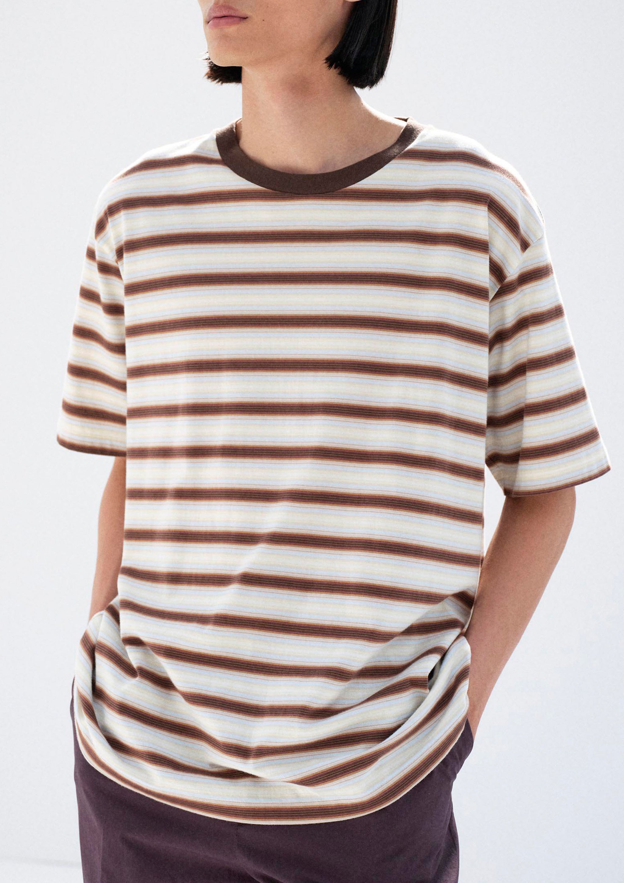 AURALEE - GRADIENT STRIPE JERSEY TEE FADE BROWN STRIPE – SOLAR MTP