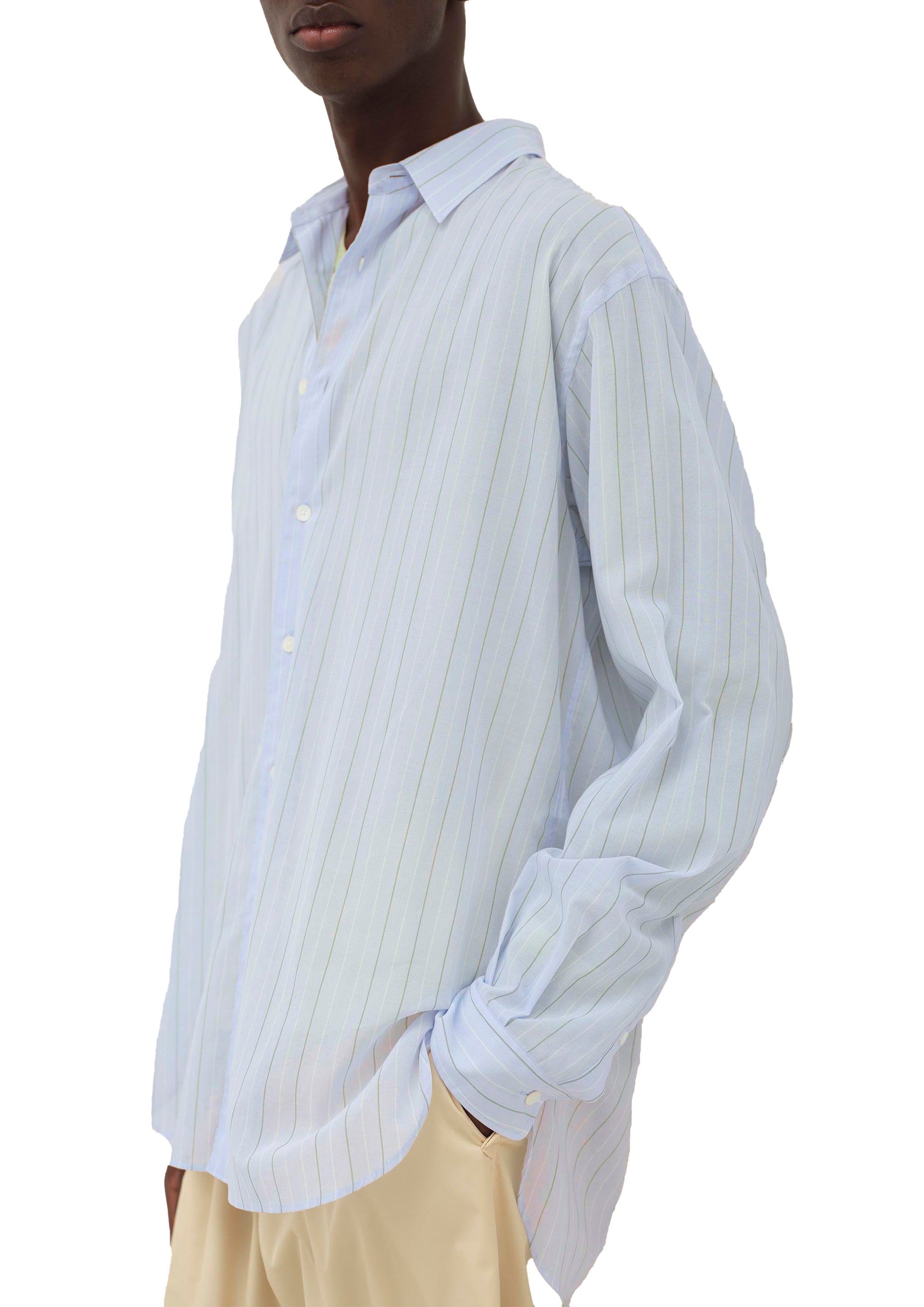 Auralee Mens Hard Twist Finx Organdy Stripe Shirt in Light