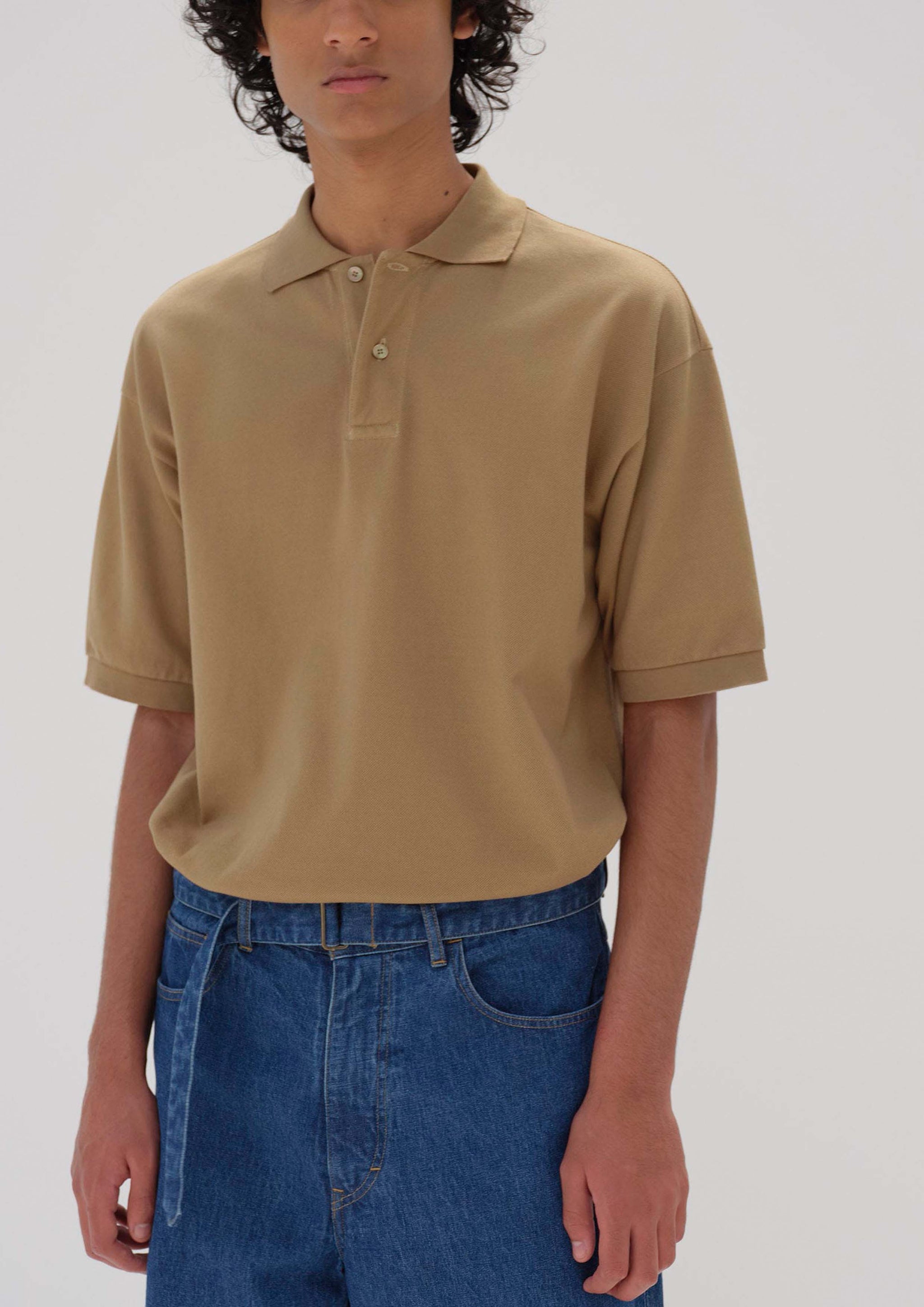 AURALEE - PIMA COTTON HEAVY PIQUE POLO KHAKI BEIGE – SOLAR MTP