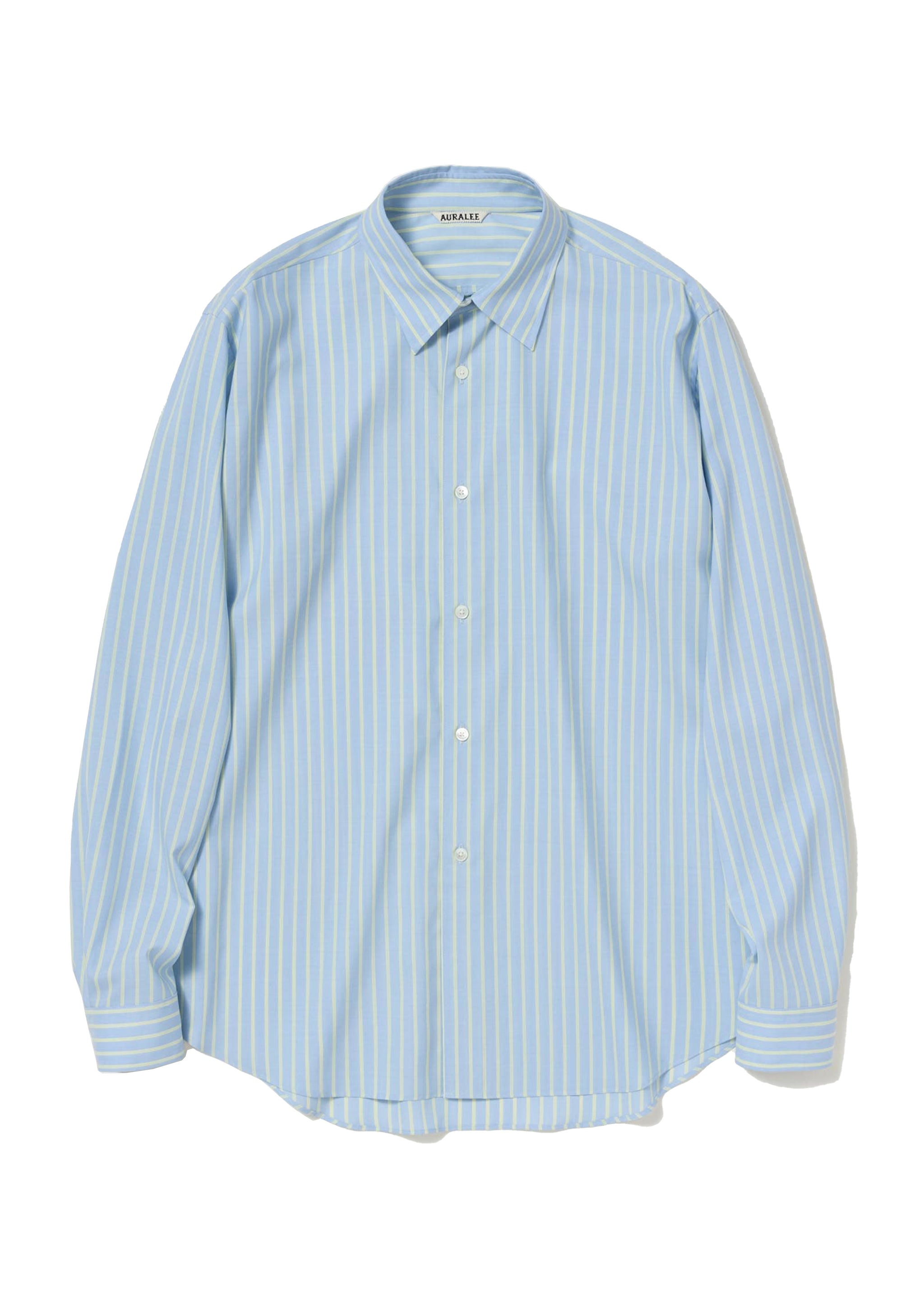 AURALEE - SUPER FINE WOOL STRIPE SHIRT SAX BLUE LIME STRIPE