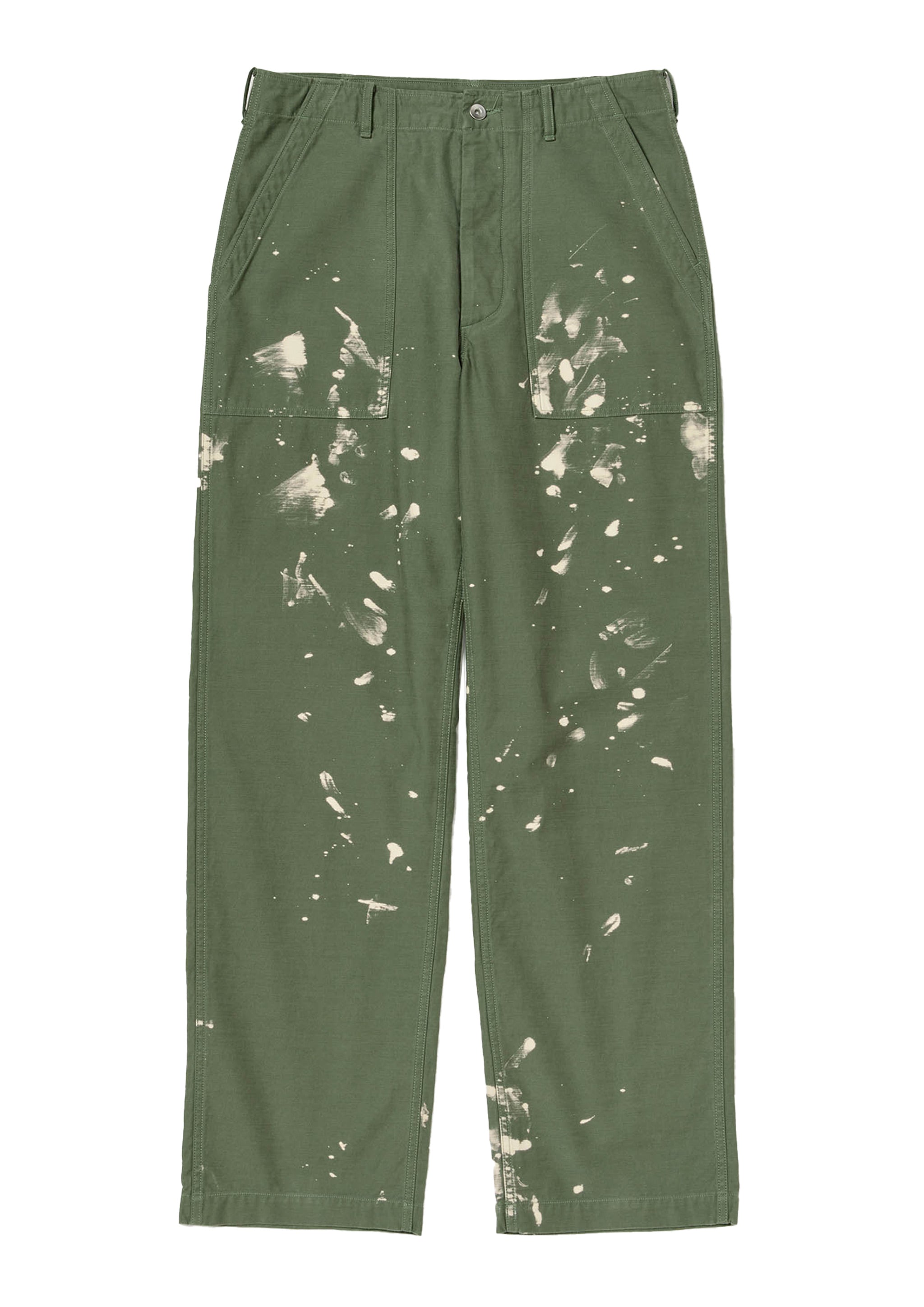 AURALEE - WASHED BAGGY SATIN BLEACHED BAKER PANTS OLIVE GREEN