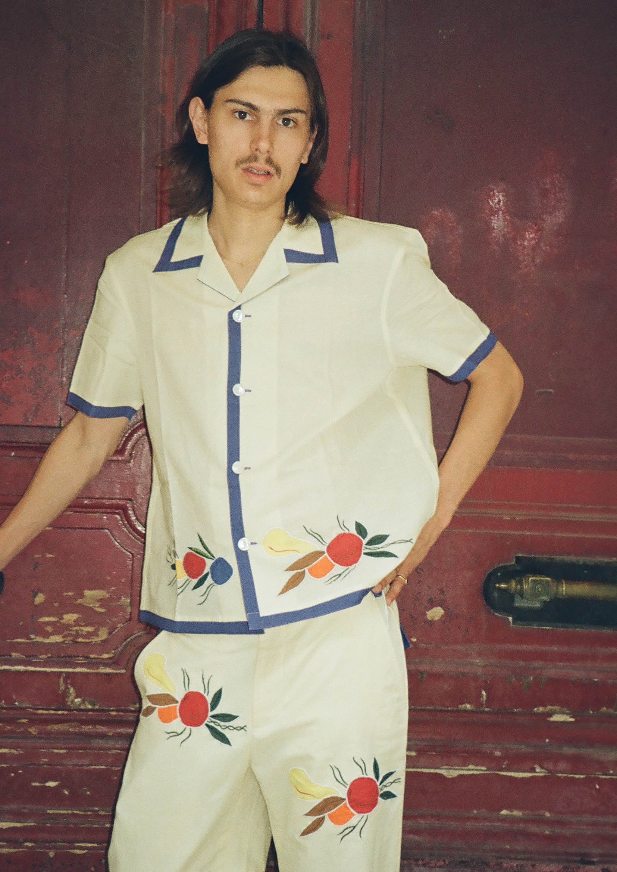 BODE - APPLIQUE FRUIT BUNCH SHORT SLEEVE SHIRT WHITE MULTI
