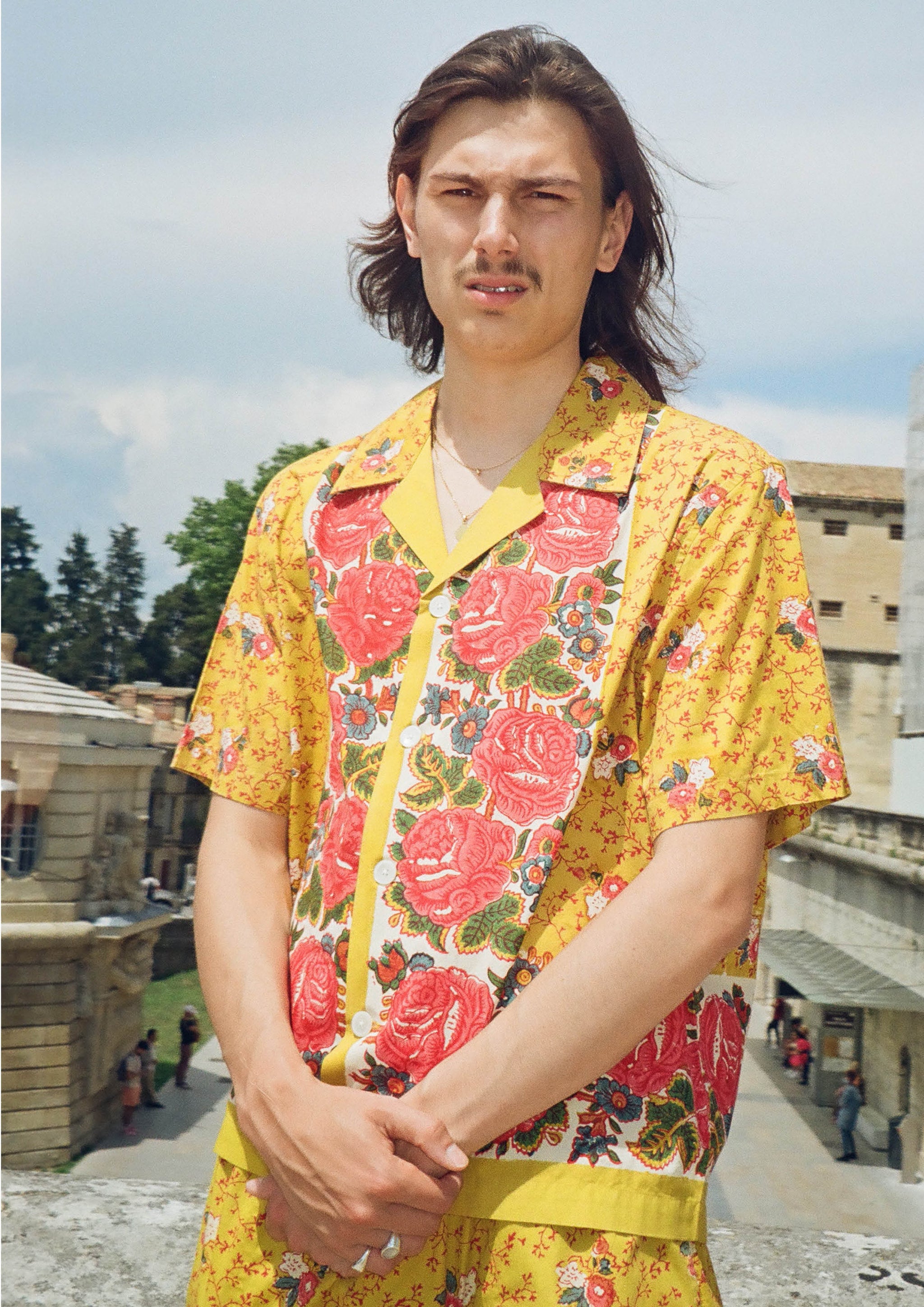 BODE - BLOOMING BORDER SHORT SLEEVE SHIRT YELLOW MULTI