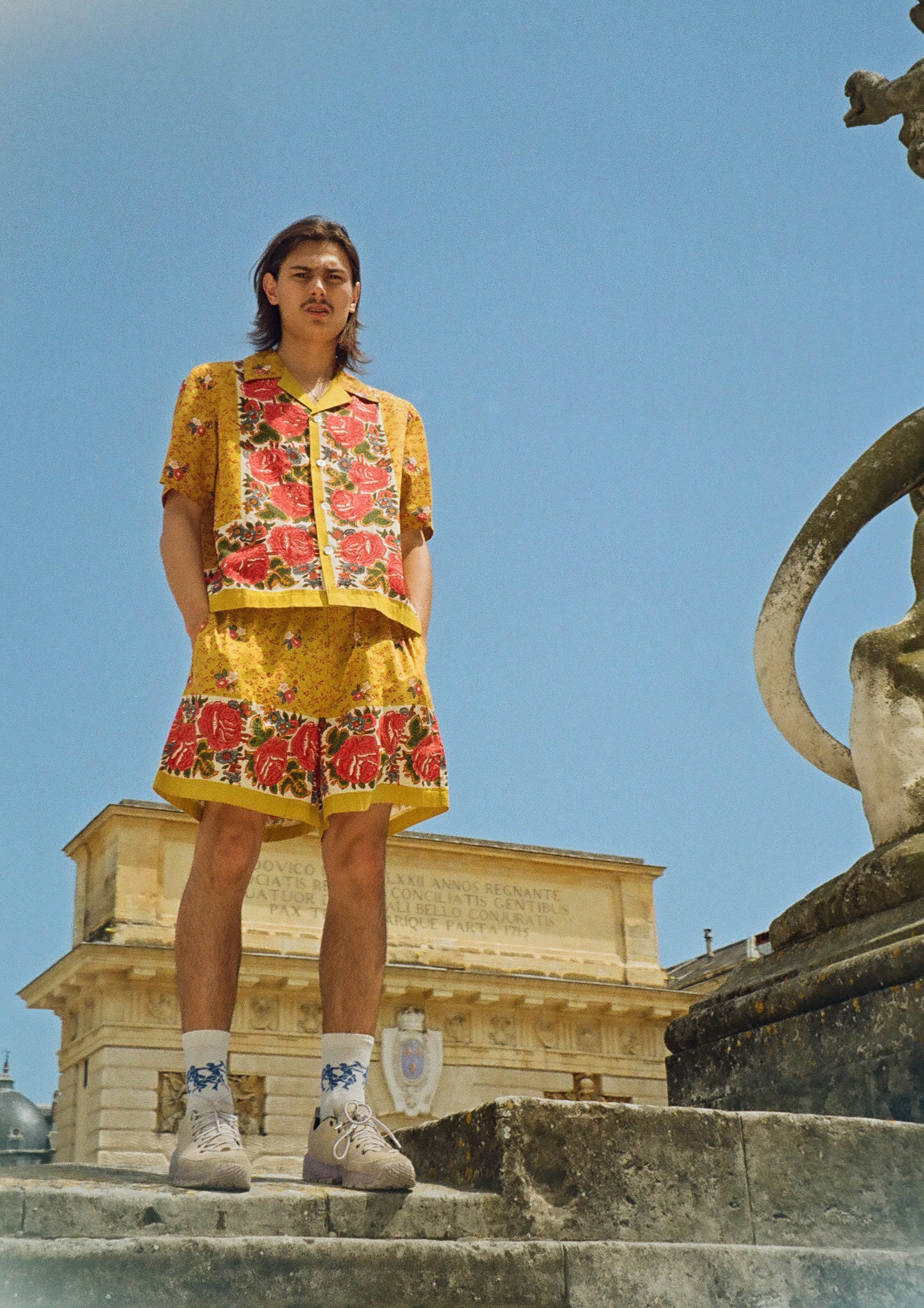 BEEDIEN 半袖シャツ　COMPACT BORDER CUT SHIRT BODE - BLOOMING BORDER SHORT SLEEVE SHIRT YELLOW MULTI