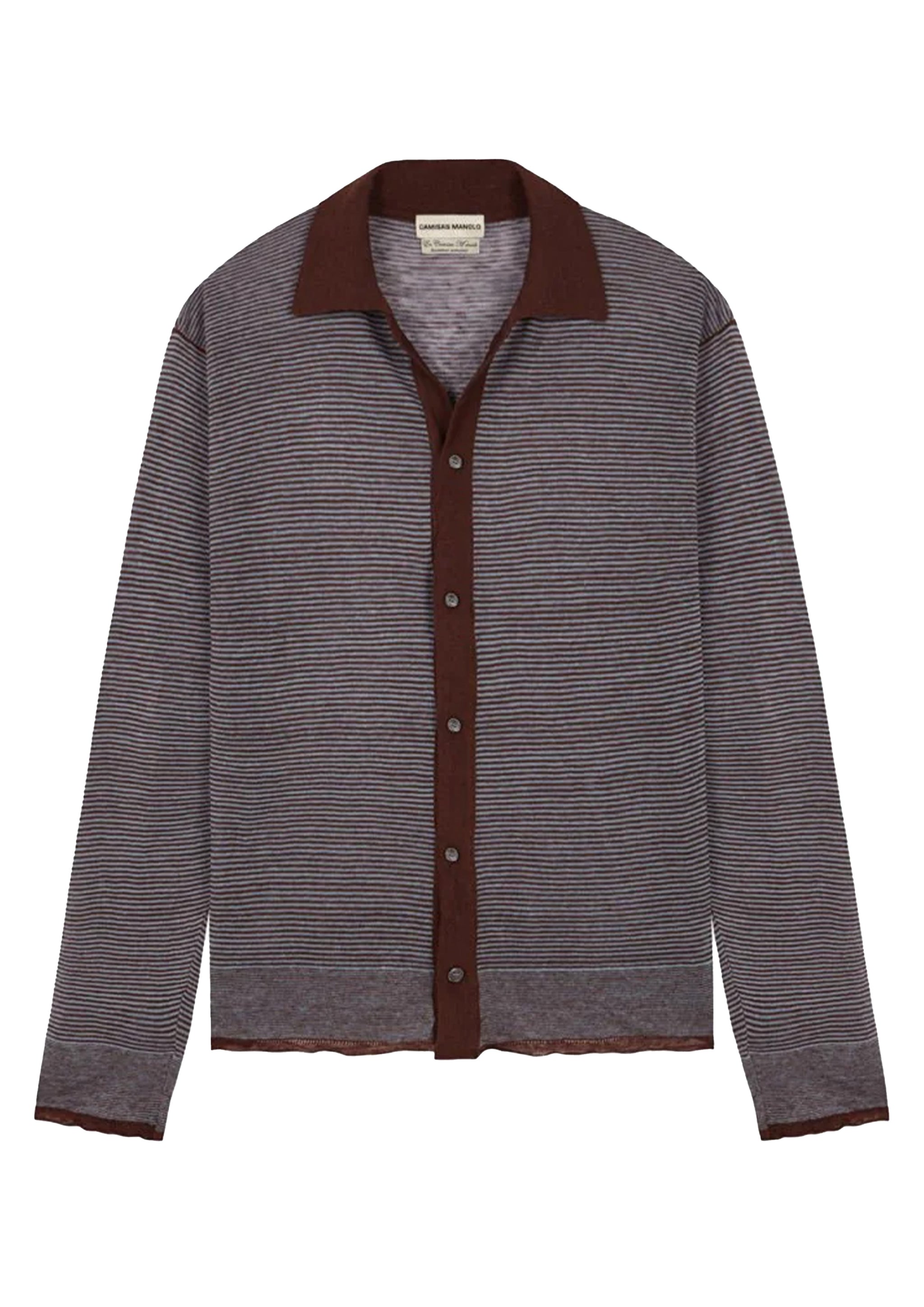 CAMISAS MANOLO - BROWN BLUE STRIPES KNITTED SHIRT – SOLAR MTP