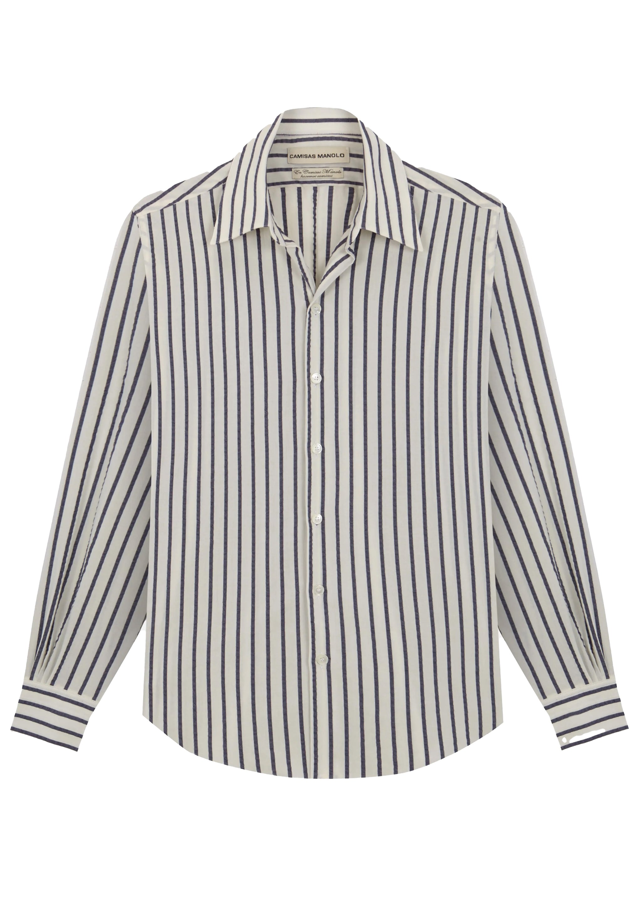 CAMISAS MANOLO - WHITE NAVY STRIPES NORMAL SHIRT – SOLAR MTP
