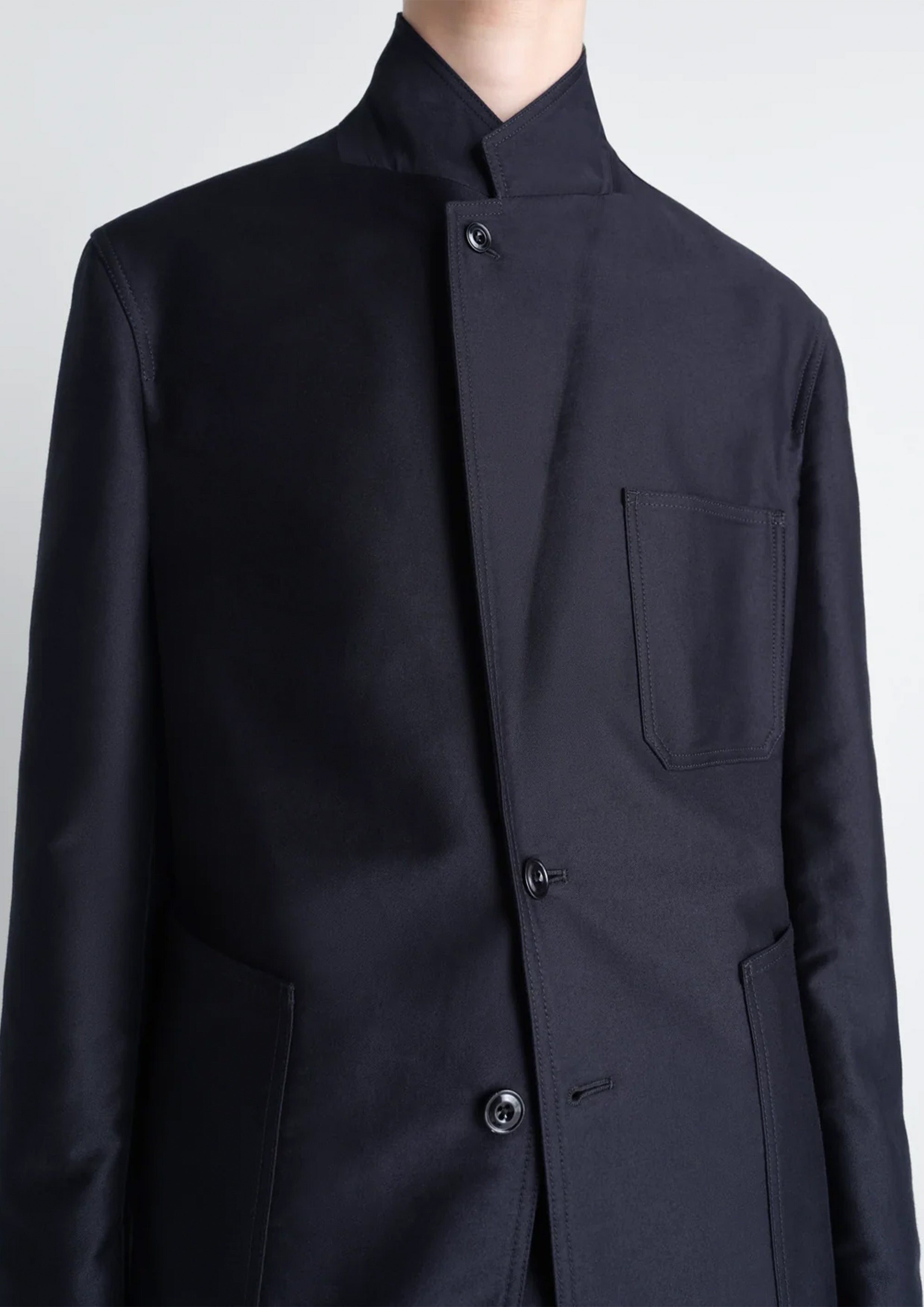 LEMAIRE - SINGLE BREASTED WORKWEAR JACKET IN COTTON SATIN/ URCHIN