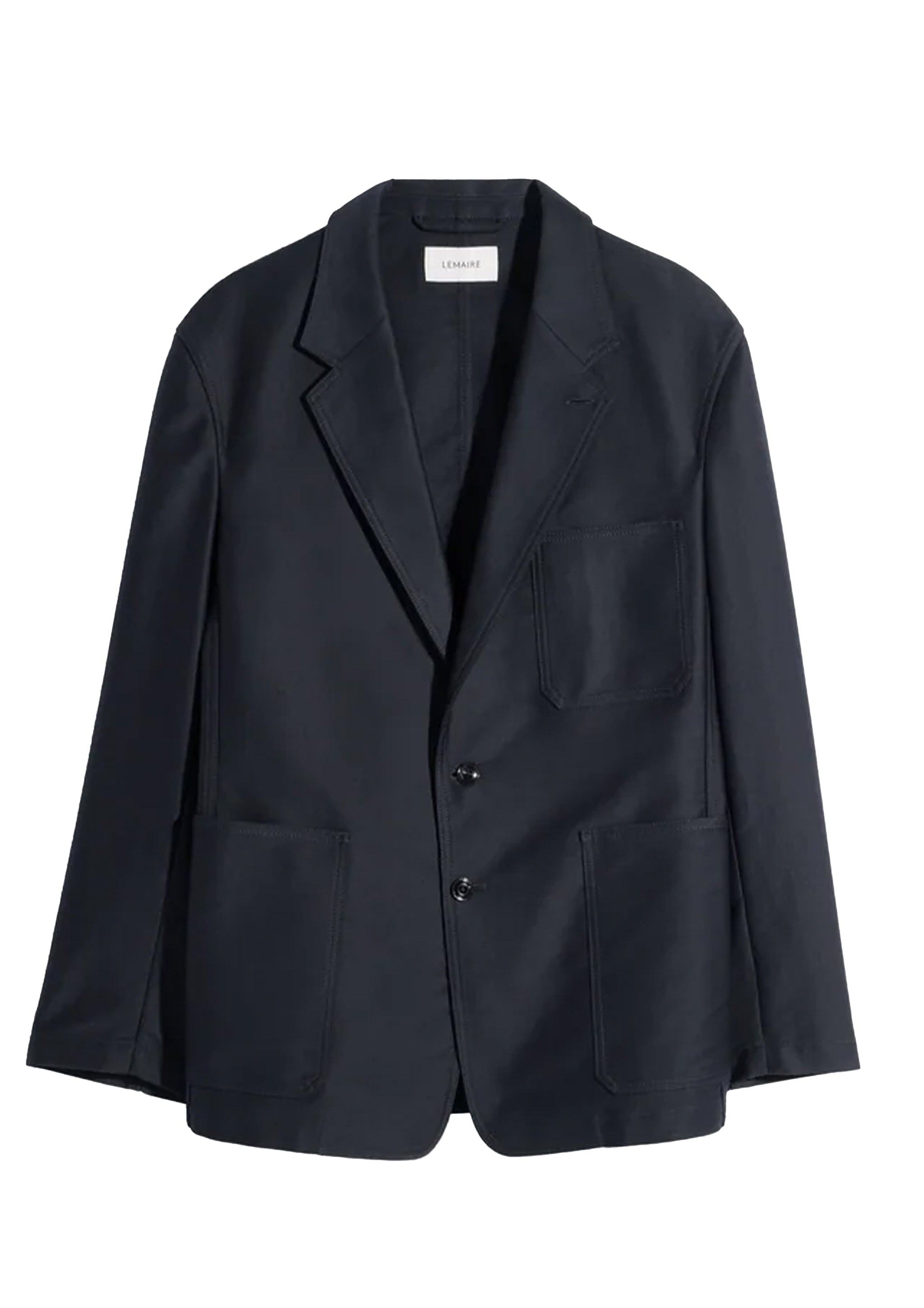 ジャケット・アウター LEMAIRE WORKWEAR JACKET XS BLACK LEMAIRE - SINGLE BREASTED WORKWEAR JACKET IN COTTON SATIN/ URCHIN