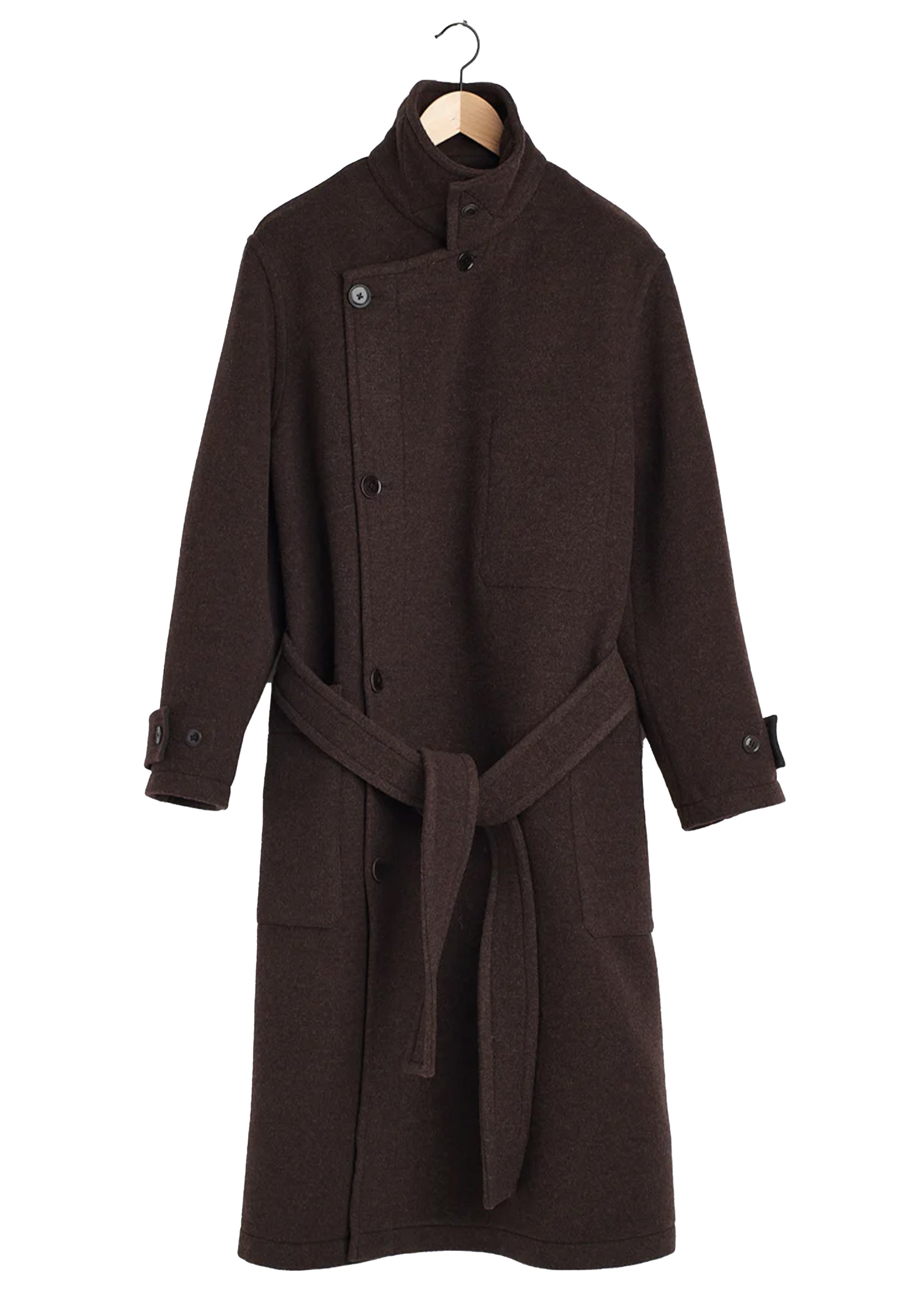 LEMAIRE - WRAP COAT WITH CONTRAST STITCH BROWN CHINE – SOLAR MTP
