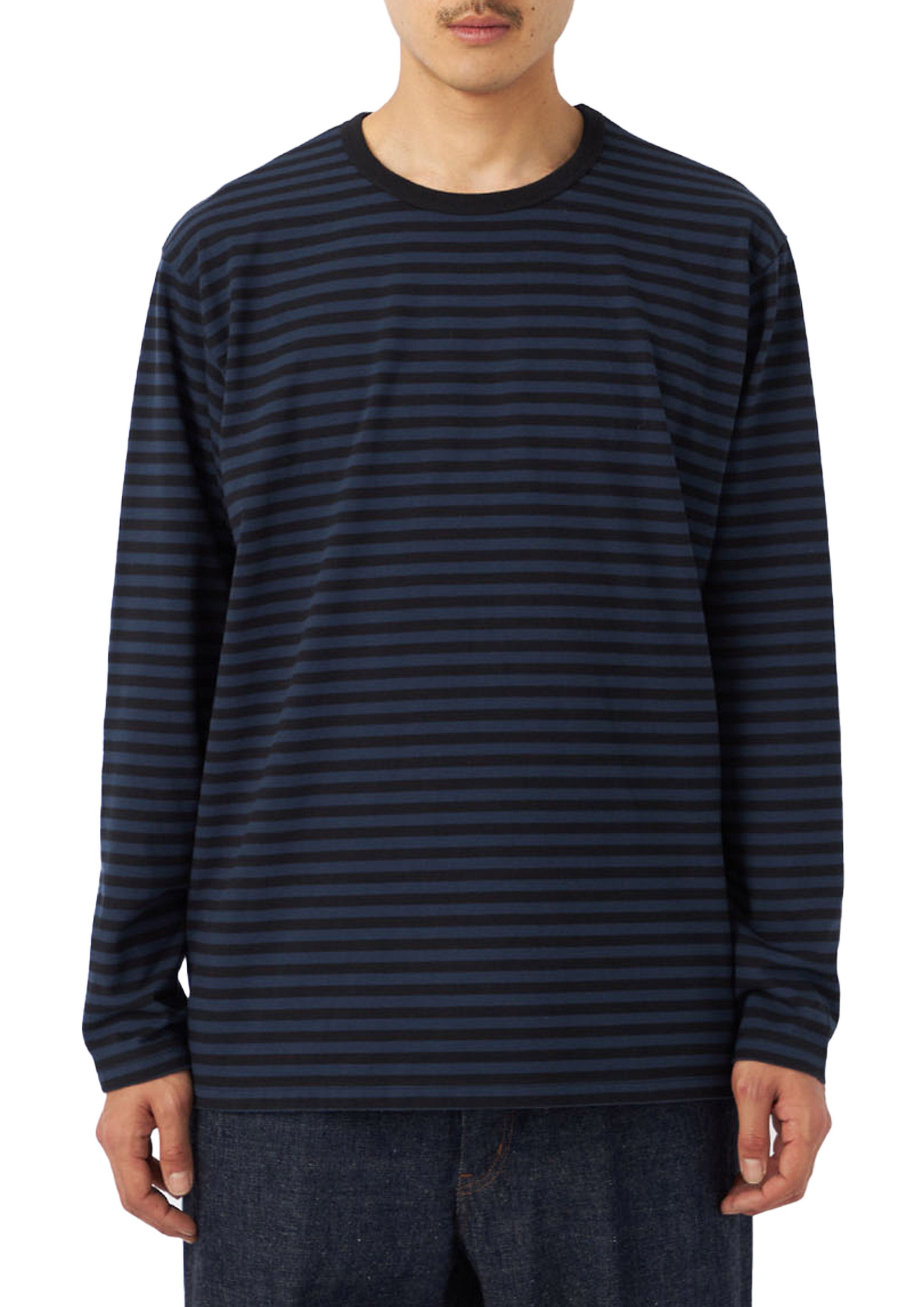 NANAMICA - COOLMAX STRIPE JERSEY L/S TEE BLACK x NAVY – SOLAR MTP