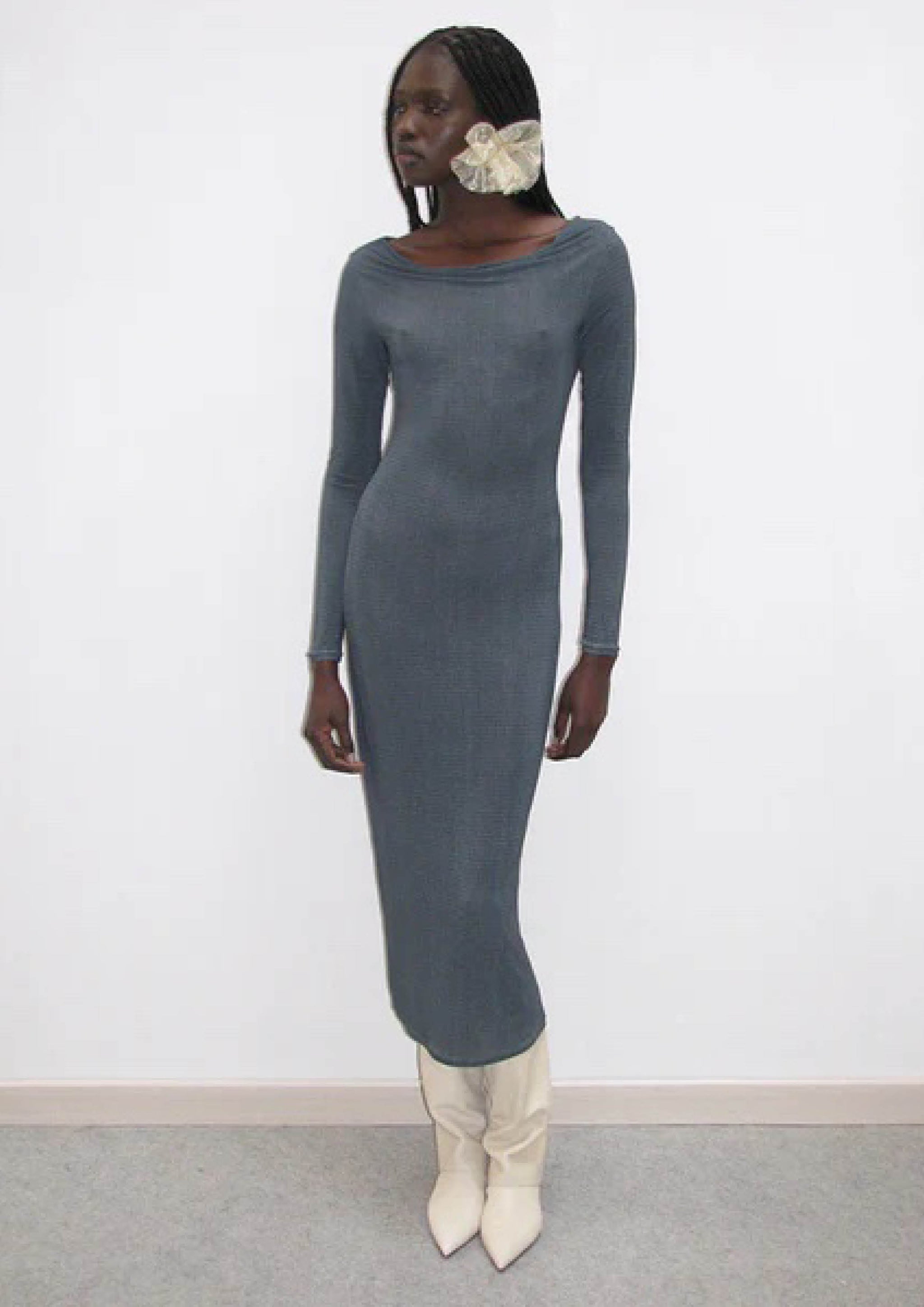 paloma wool sheer dress Flip Snowed Car Print Sheer Dress in Grey SVRN