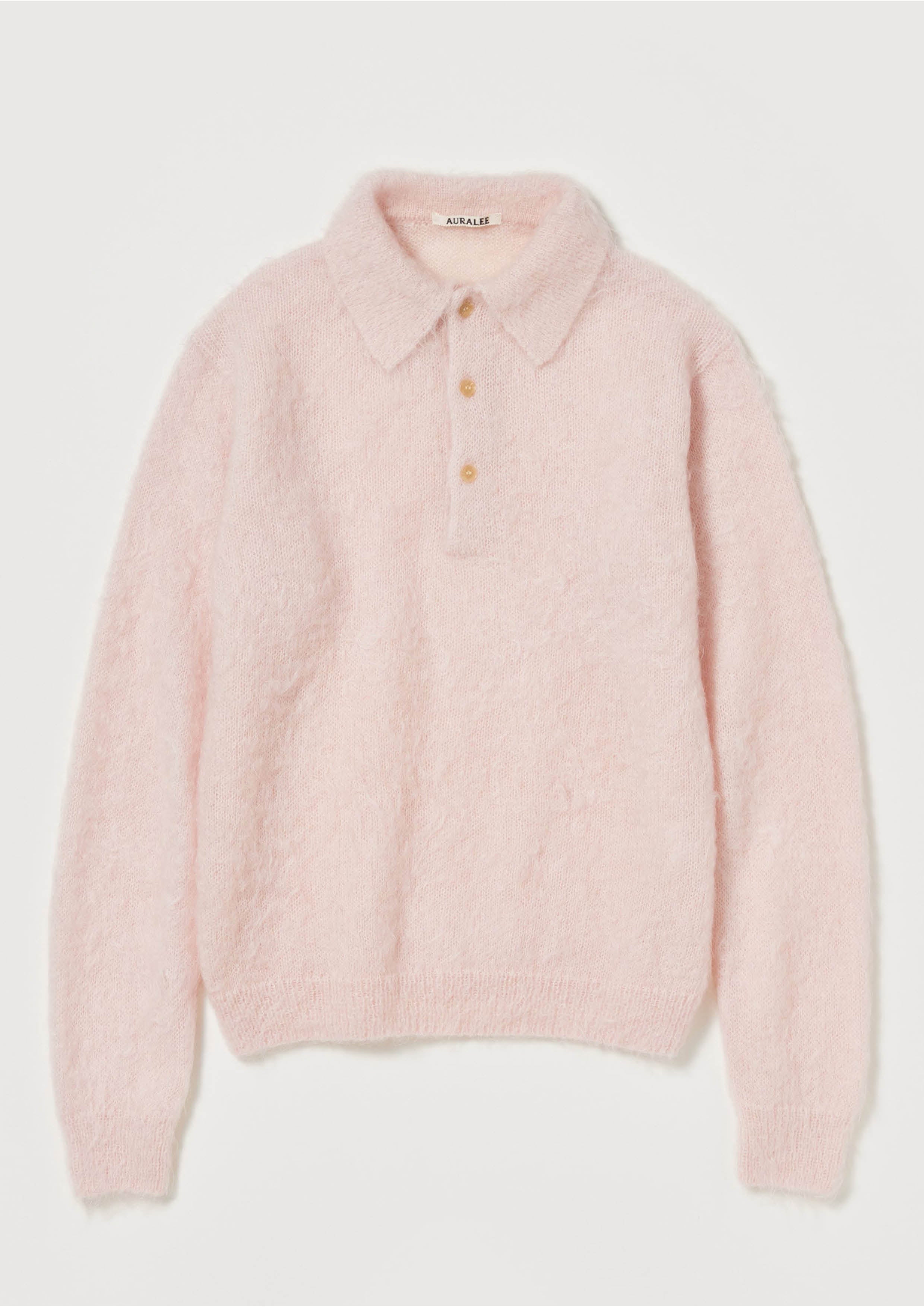 AURALEE - BRUSHED SUPER KID MOHAIR KNIT POLO - LIGHT PINK – SOLAR MTP