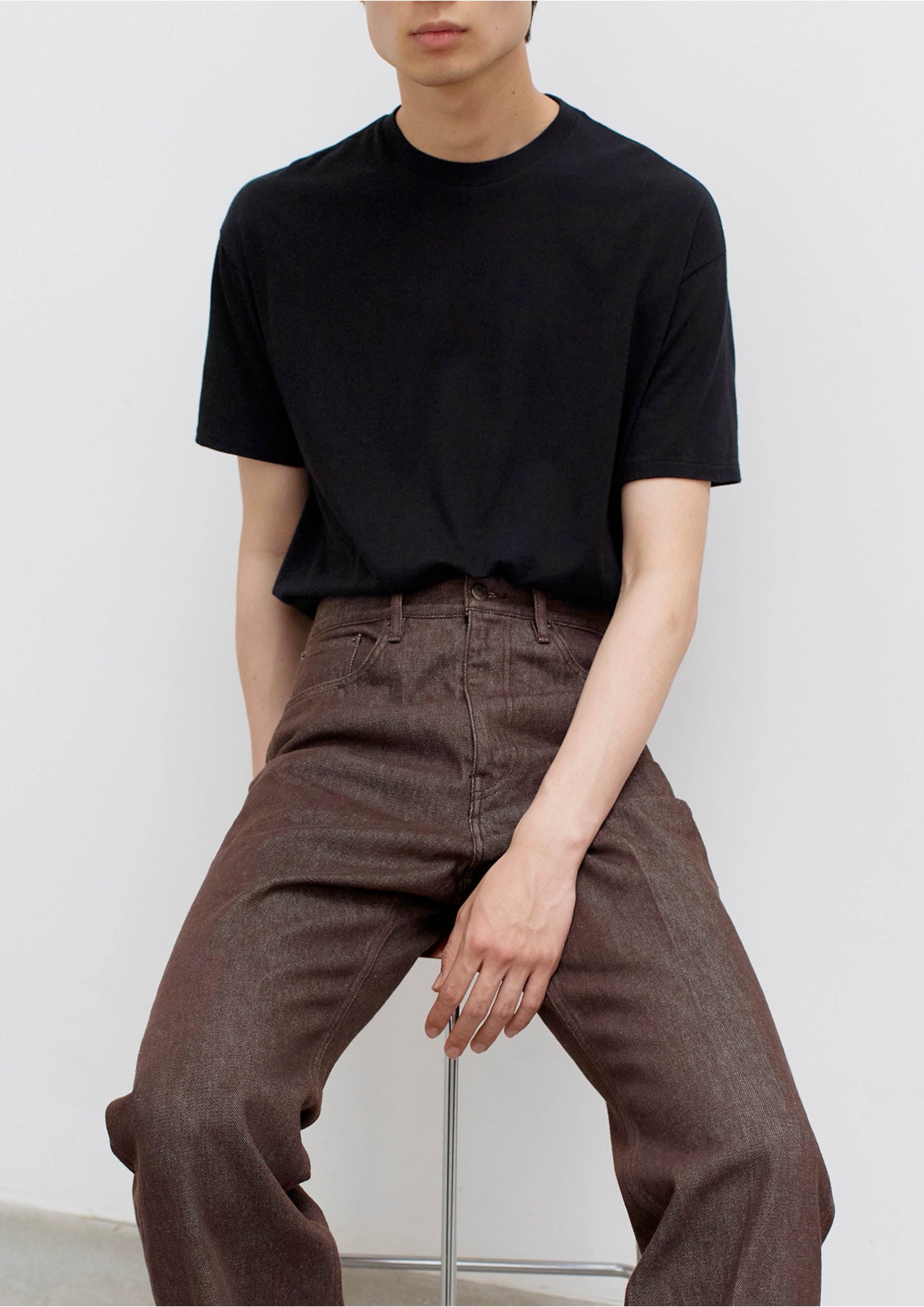 AURALEE SEAMLESS CREW NECK TEE BLACK SOLAR MTP